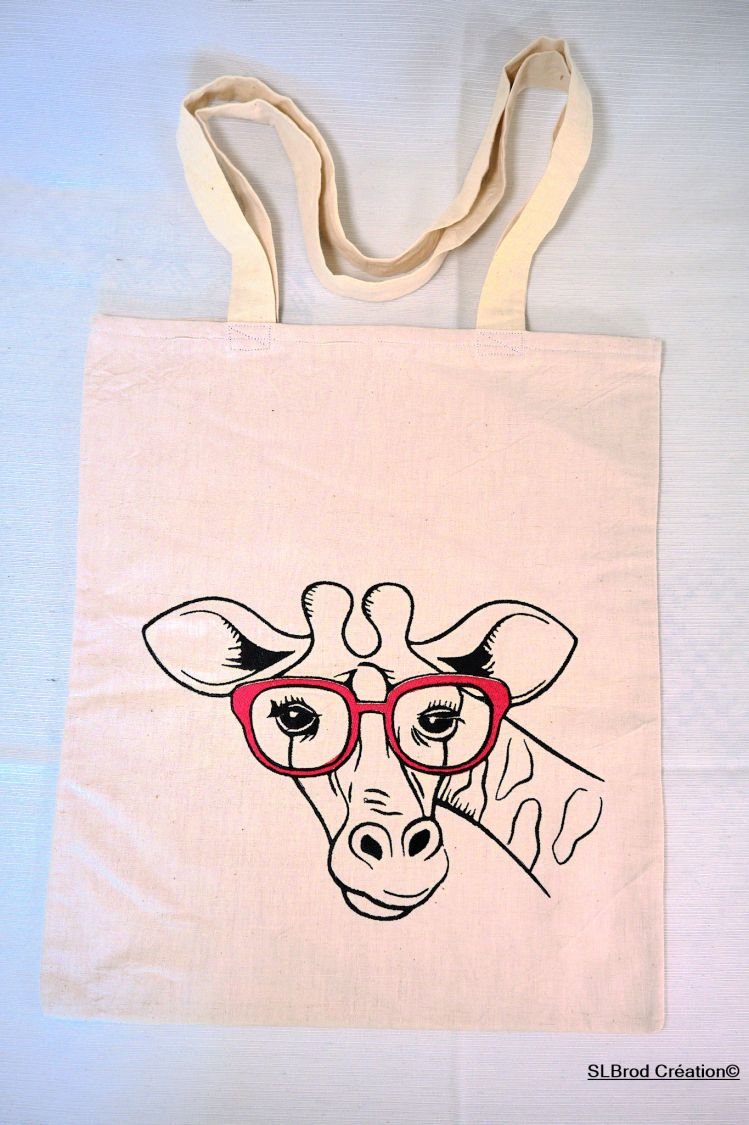 Bolsa Tote bordada jirafa gafas rojas personalizable