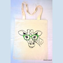 Bolsa Tote bordada jirafa verde gafas personalizable