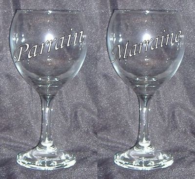 Verre à vin form. 1 Parrain/Marraine, ange, inscription pied